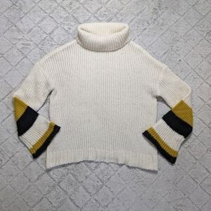 Lovers + Friends Sweater Women's Small Ivory Black Cisco Knit Cowl Neck Flare